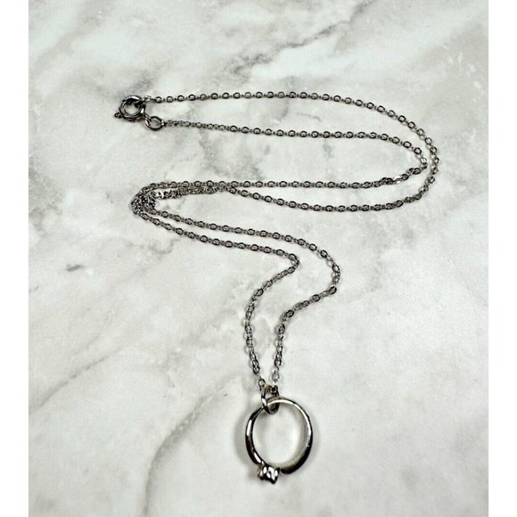 Sterling Silver Necklace with Round Ring Pendant with a Small Topaz - 16" - Picture 1 of 4